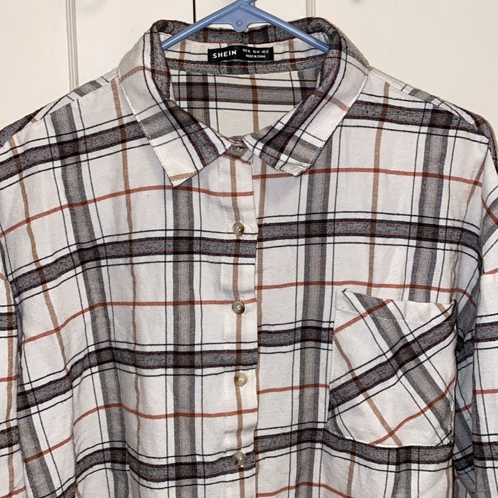 SHEIN XL Essence Plaid Drop Shoulder Button Up Pocket Front Shirt - Picture 5 of 13
